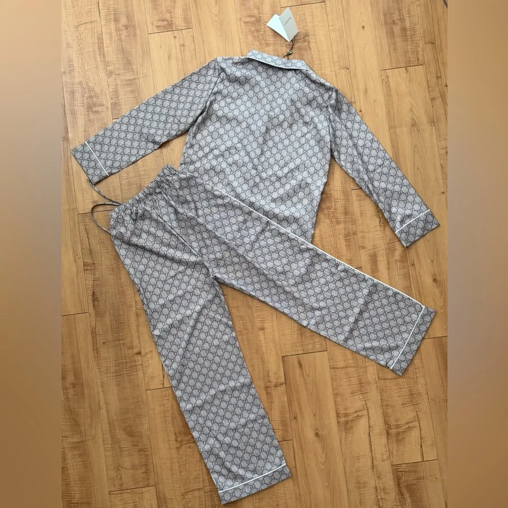 GG Patterned Luxurious Monogram Pajama Set - Long Sleeve Top & Pants - Picture 4 of 8